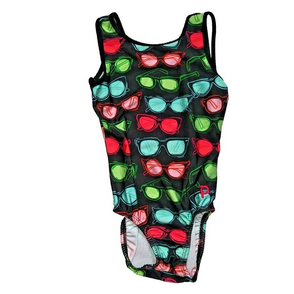 Plum Practicewear Gymnastics Leotard Retro 1980’s Style Sunglasses Print XS - Picture 1 of 5